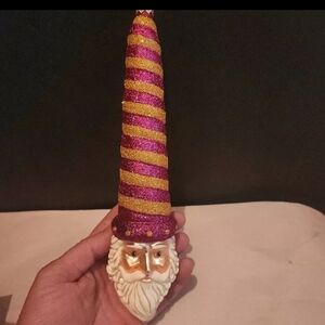 Patricia Breen Candy Cane Glitter Sucre Santa Ornament Purple and Gold